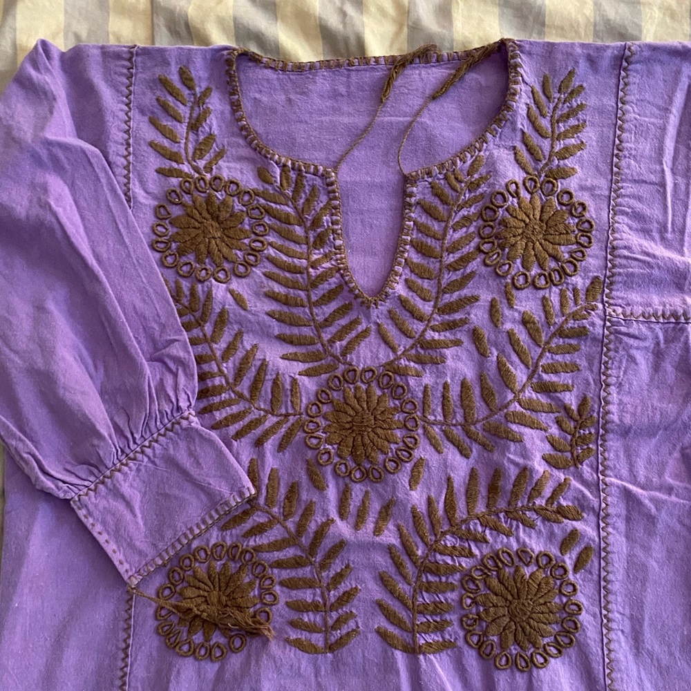 Mexican Blouse, Purple, Embroiderd, 3/4 Sleeves, Size Small
